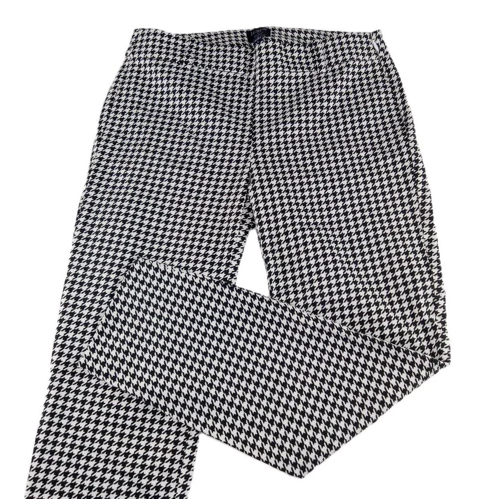 J. Crew Women's Winnie Crop Pant Size 4 Black White Houndstooth Mid Rise Stretch